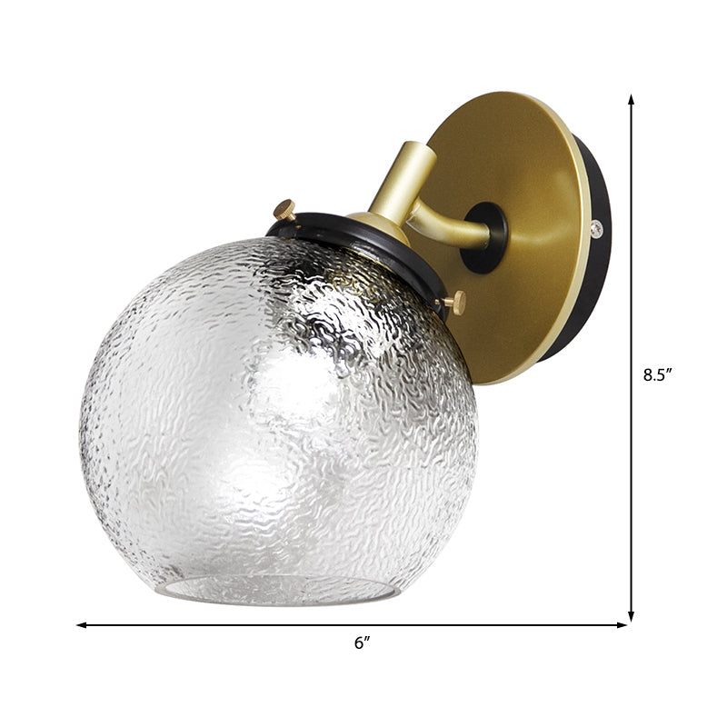 BowLift | Clear Textured Glass Sphere Wall Lighting Modern Vintage Single Light Mini Wall Mount Light in Gold