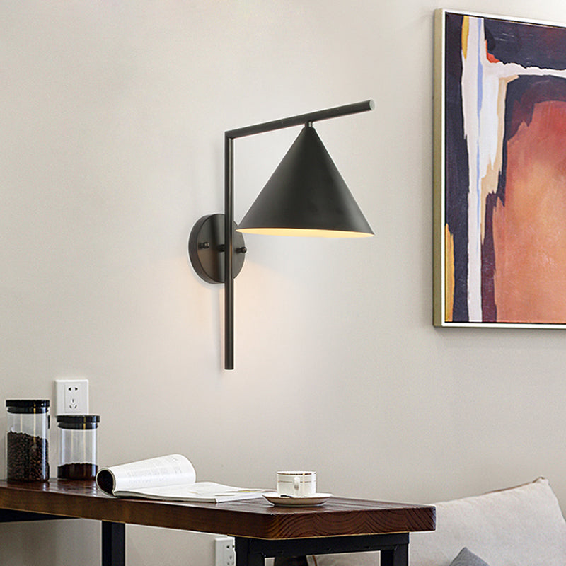 BowLift | Cone Metal Wall Lighting Contemporary 1 Light Black/White/Gold Wall Lamp Over Table, 8" B