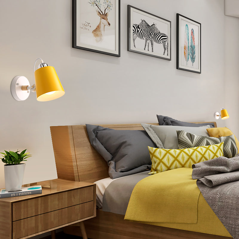 BowLift | Gray/White/Pink/Yellow/Blue/Green Cone Wall Lamp Minimalist Metal 1 Light Wall Mount Lamp for Nightstand