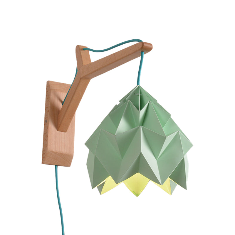 BowLift | Curved Shadow Paper Wall Lamp Macaron 1 Head White/Pink/Yellow/Blue/Green Sconce Lamp with Wooden Backplate