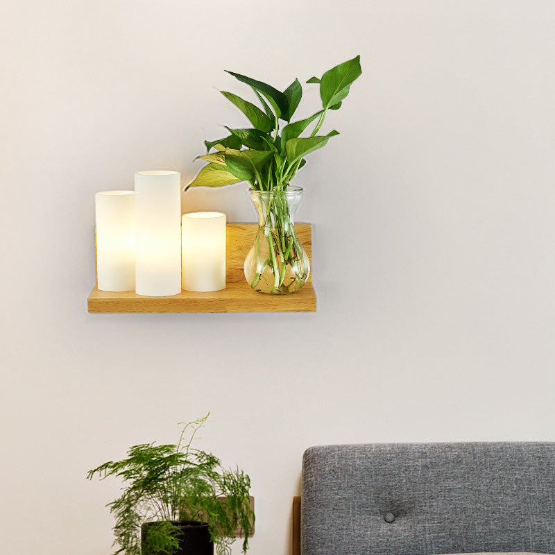 BowLift | Opal Glass Cylinder Wall Light Industrial 1 Lamp Bedroom LED Wall Lamp in Wood, Left/Right