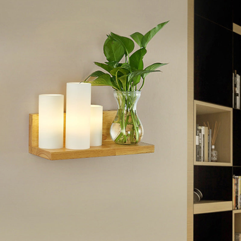 BowLift | Opal Glass Cylinder Wall Light Industrial 1 Lamp Bedroom LED Wall Lamp in Wood, Left/Right