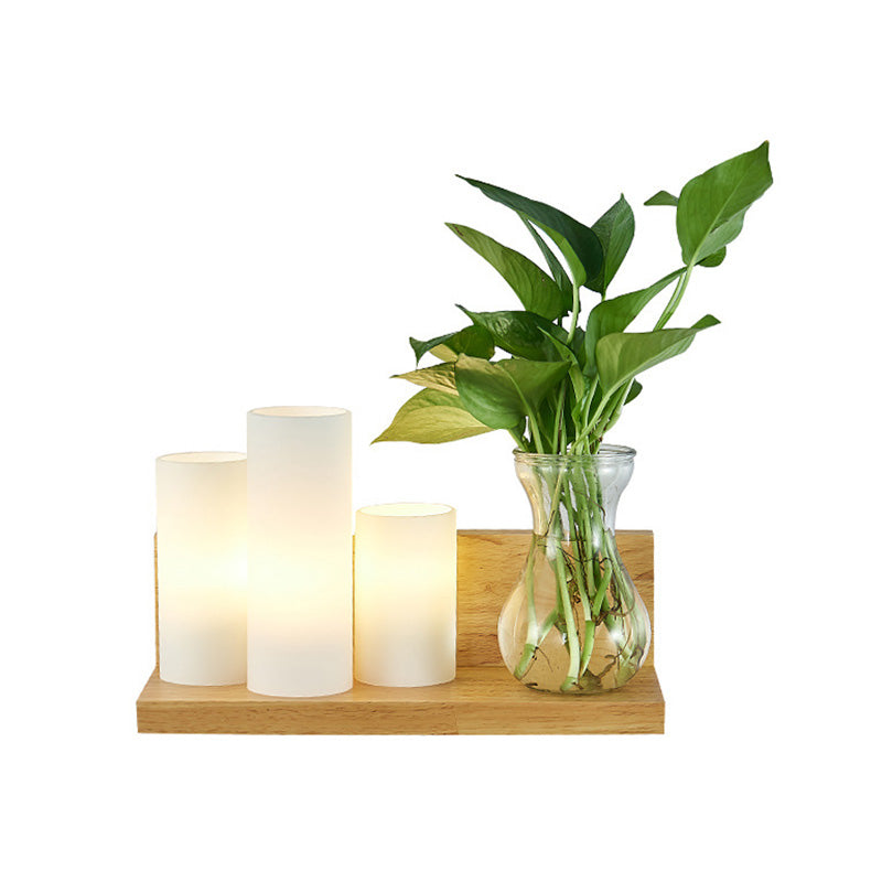 BowLift | Opal Glass Cylinder Wall Light Industrial 1 Lamp Bedroom LED Wall Lamp in Wood, Left/Right