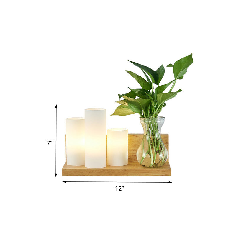 BowLift | Opal Glass Cylinder Wall Light Industrial 1 Lamp Bedroom LED Wall Lamp in Wood, Left/Right