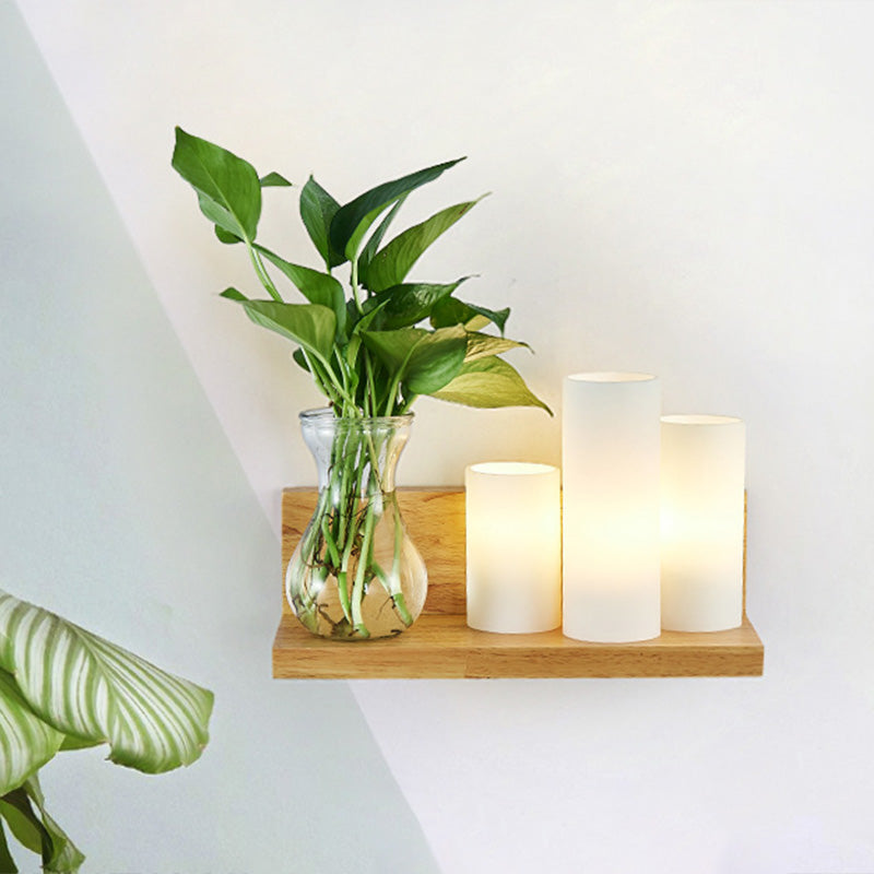 BowLift | Opal Glass Cylinder Wall Light Industrial 1 Lamp Bedroom LED Wall Lamp in Wood, Left/Right