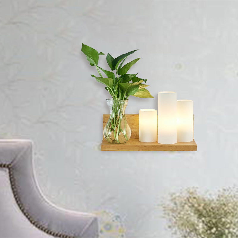 BowLift | Opal Glass Cylinder Wall Light Industrial 1 Lamp Bedroom LED Wall Lamp in Wood, Left/Right