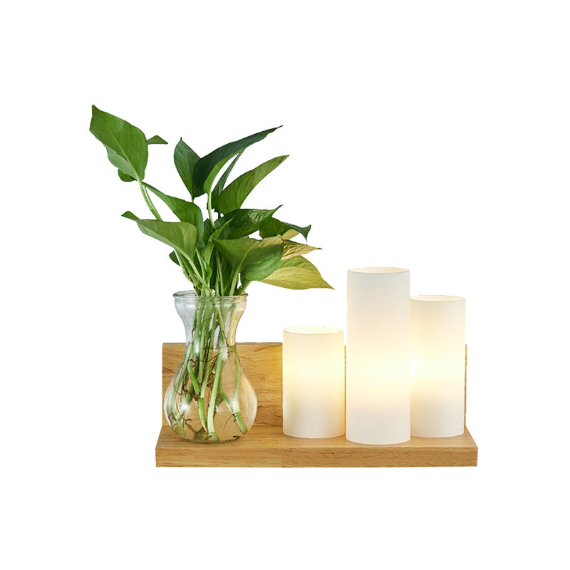 BowLift | Opal Glass Cylinder Wall Light Industrial 1 Lamp Bedroom LED Wall Lamp in Wood, Left/Right