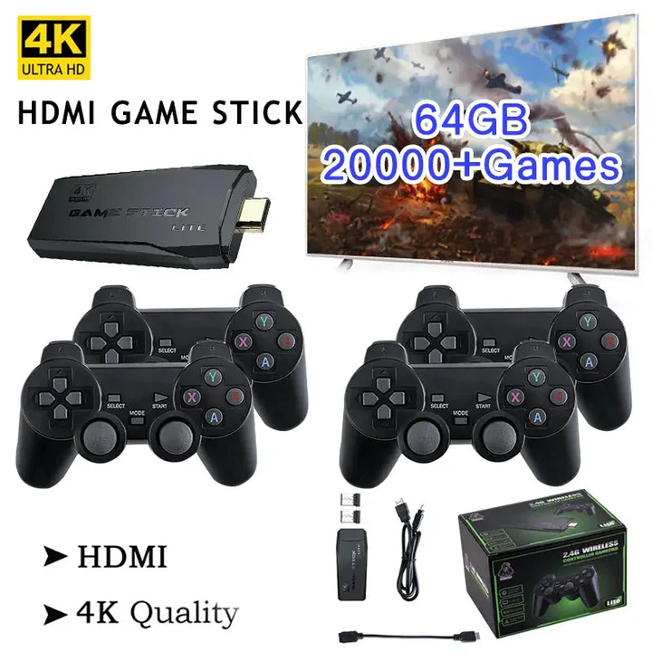 BowLift | HDMI 4K TV Game Stick Console | 64GB with 20,000+ Retro Games & 2 Wireless Gamepads
