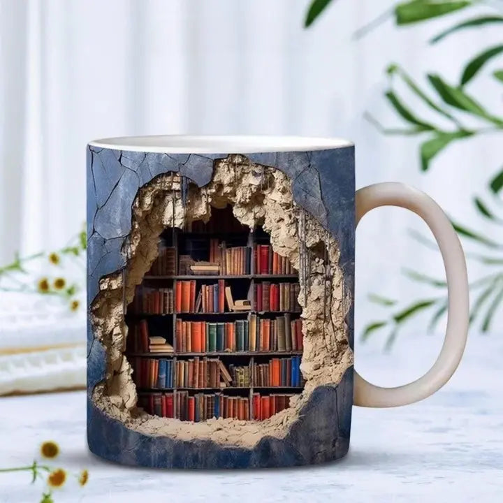 BowLift | 3D-Bookcase-Ceramic-Mug for Book Lovers