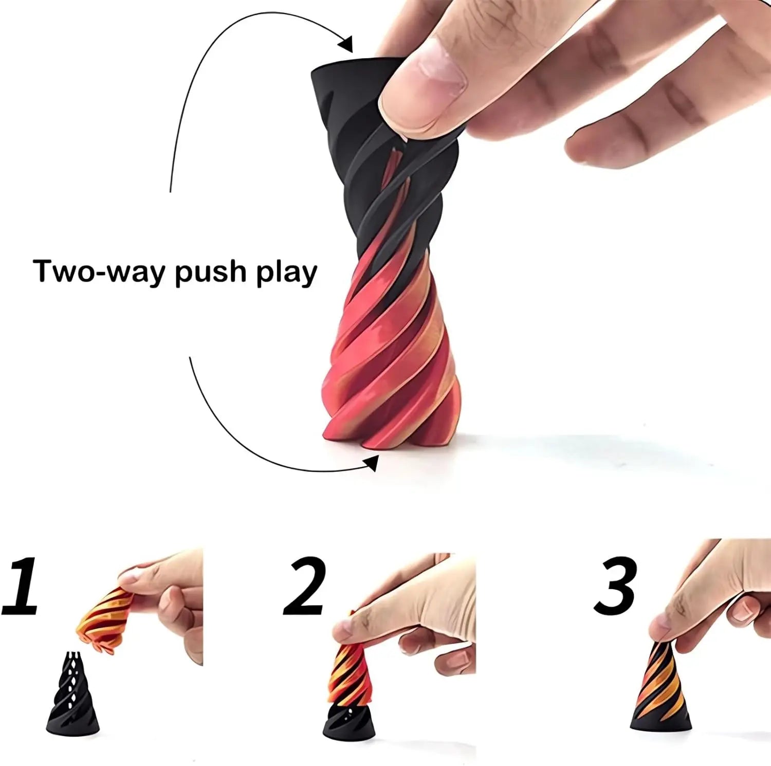 BowLift | 3D printed spiral cone pyramid toy – Unique visual magic desk sculpture