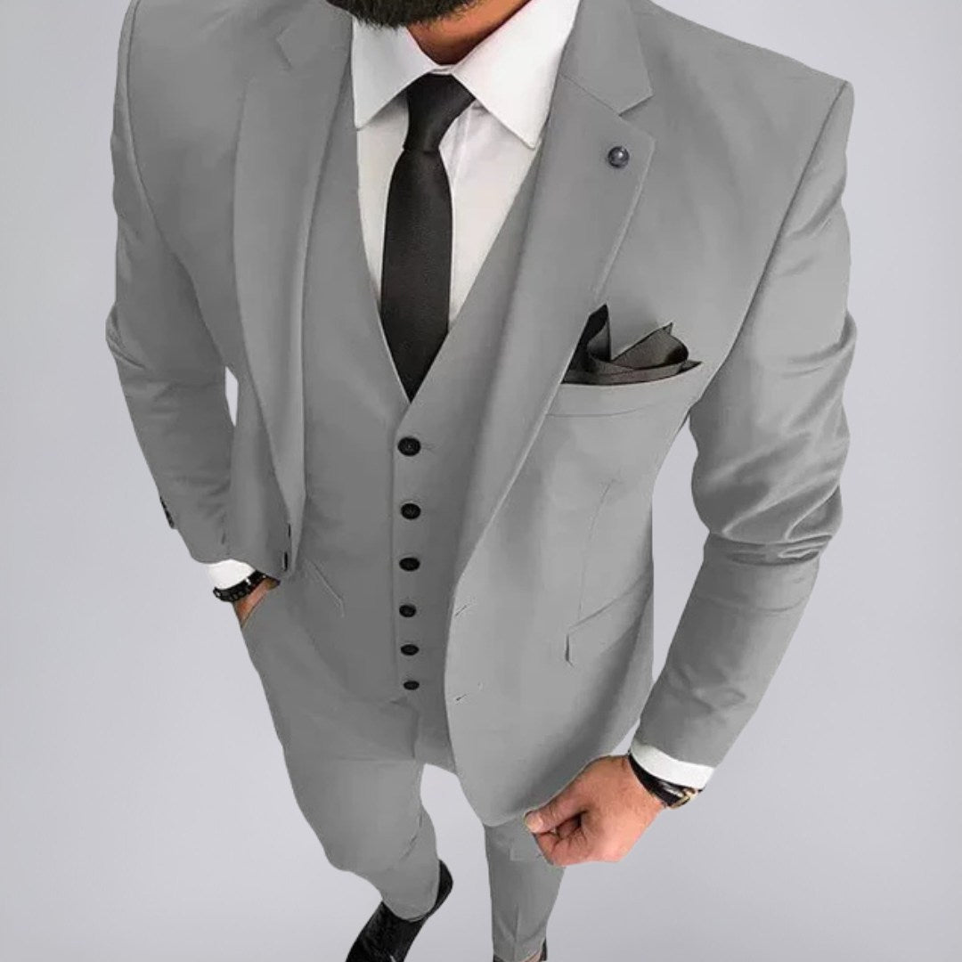 Three-Piece Slim Fit Suit with Blazer, Vest, and Trousers