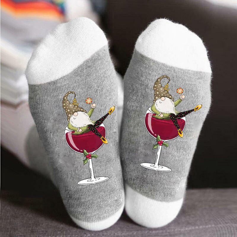 BowLift | Christmas gnome wine glass unisex crew socks