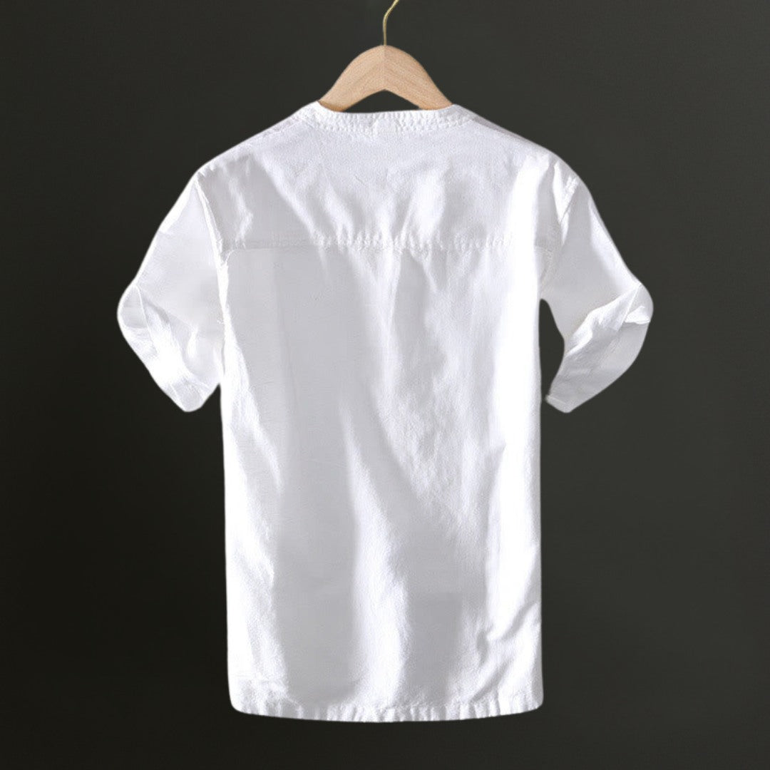 Lightweight Linen Shirt with V-Neck Detail