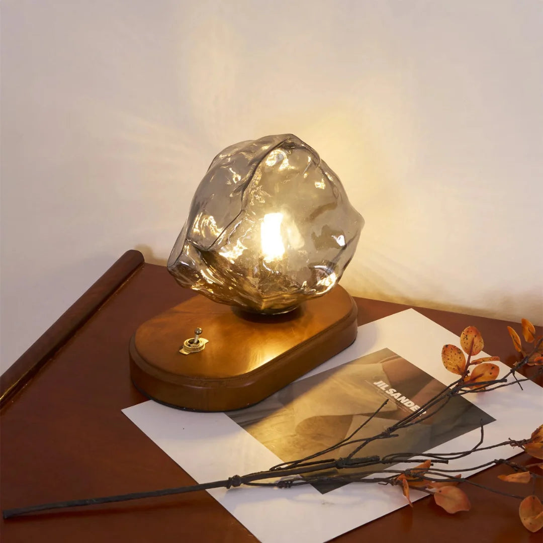 CubeGlow – Modern Ice Cube Table Lamp with Wood Base