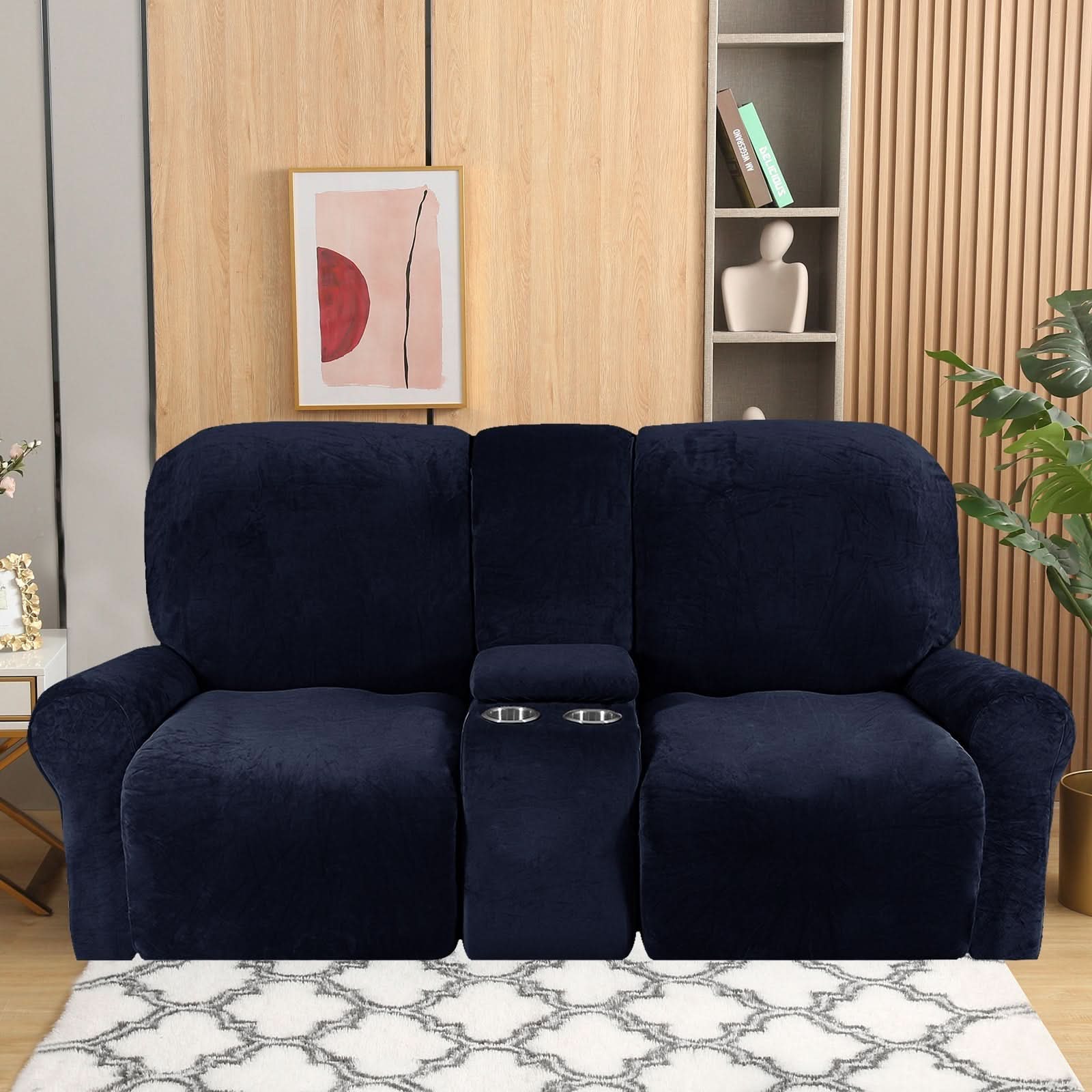 BowLift | 2-Seater Recliner Sofa Cover with Cup Holders – Velvet Plush