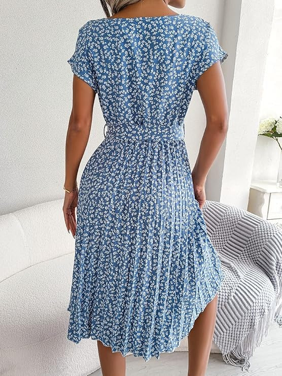Floral A-Line Dress with Tie Waist