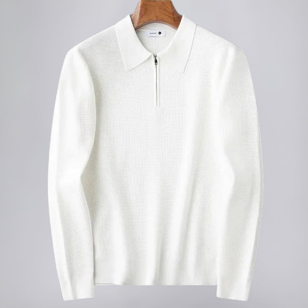 Waffle Knit Zip Polo Shirt