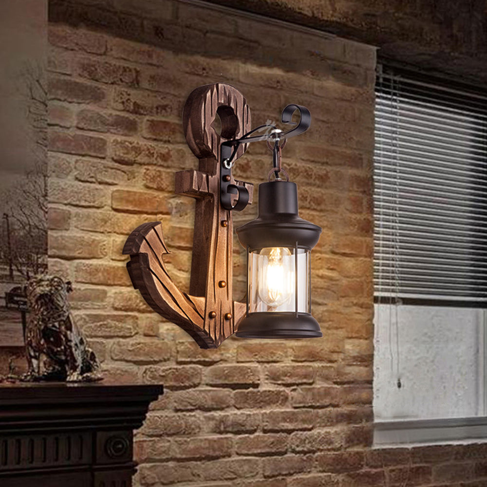 BowLift | Vintage Anchor LED Wall Light - Industrial Metal & Wood for Dining Room/Living Room