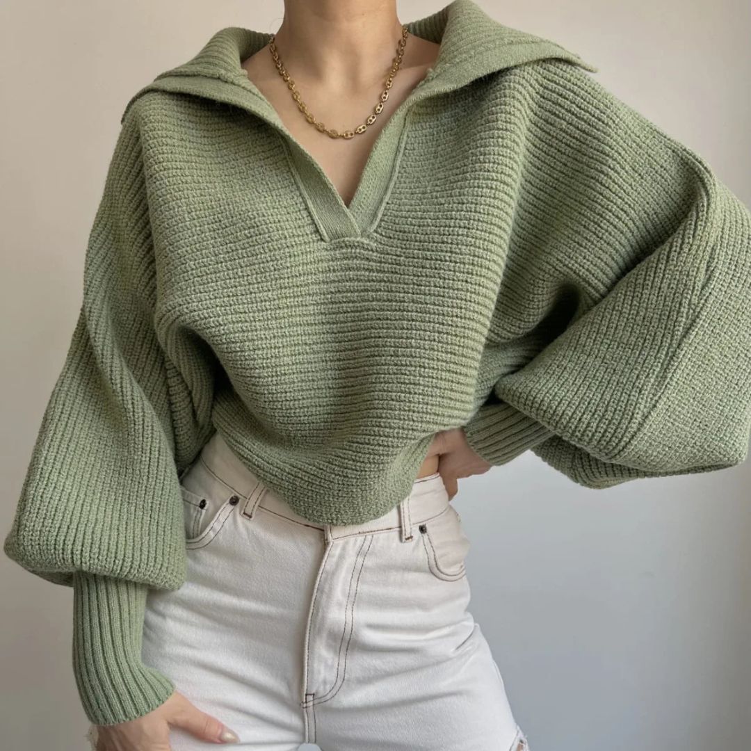 Ribbed V-Neck Sweater in Soft Stretch Knit