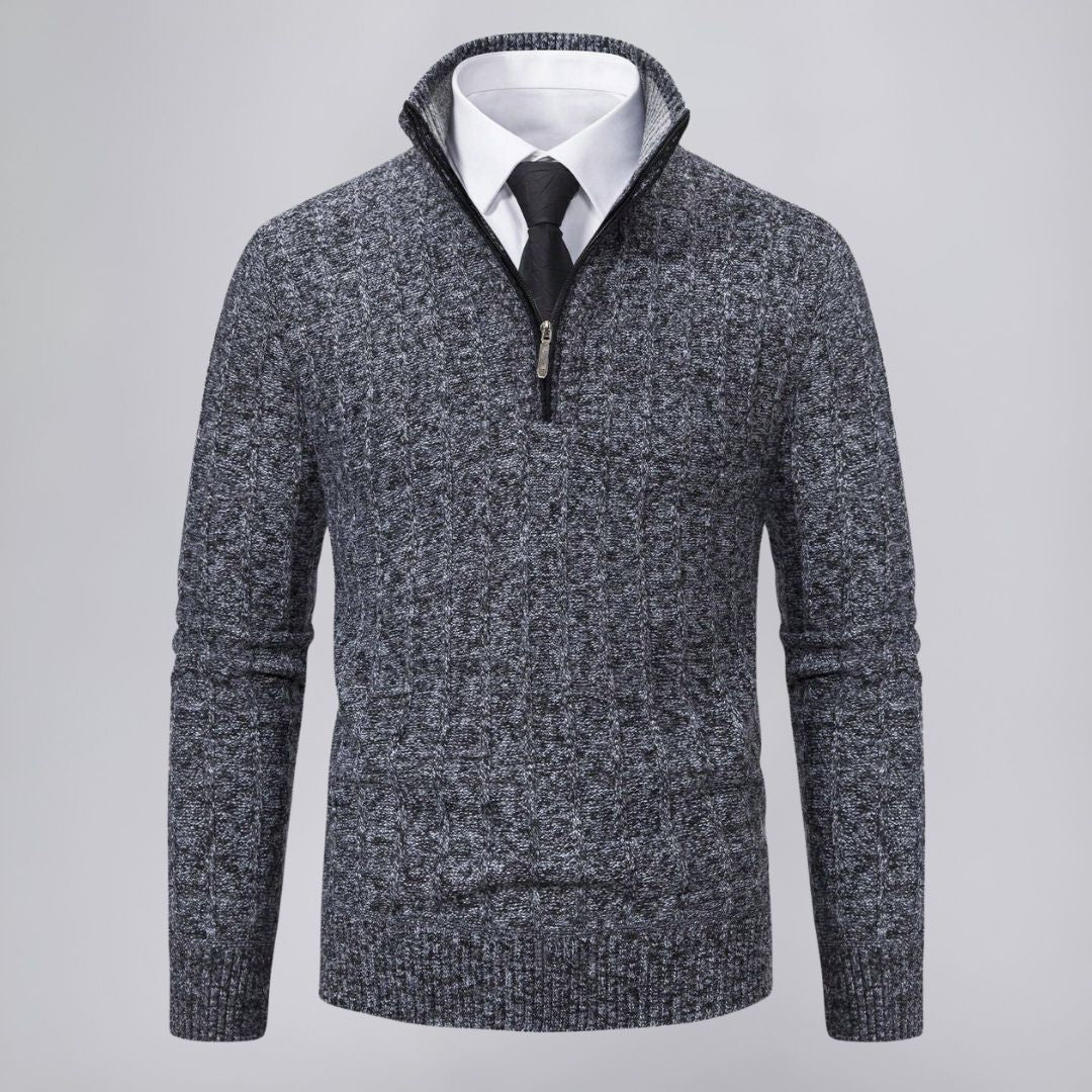 Quarter-Zip Sweater with Cable Knit Pattern and Mock Neck