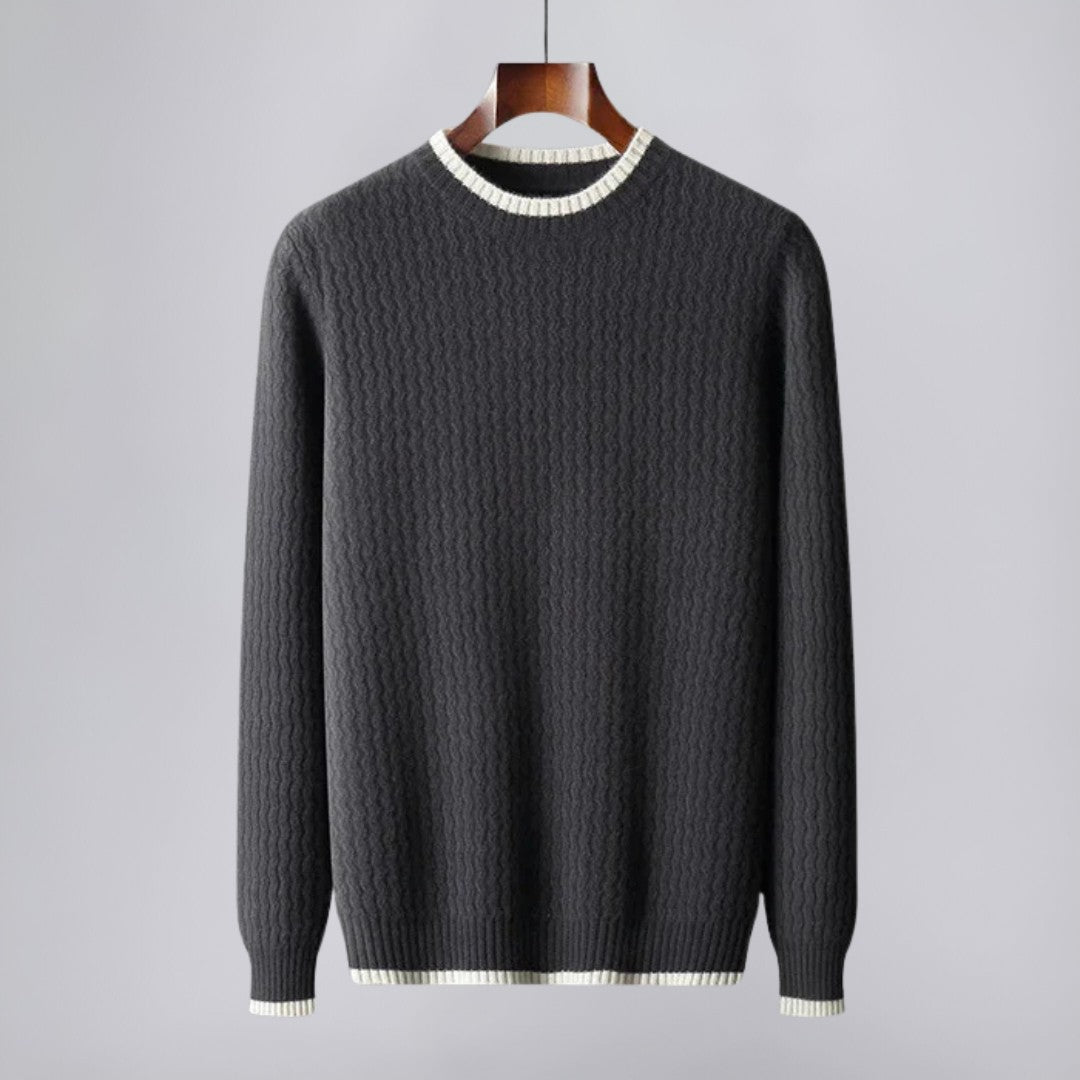 Merino Wool Pullover with Wave Texture