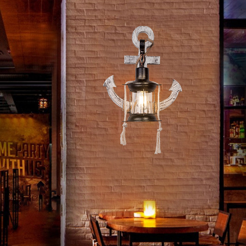 BowLift | Vintage Anchor LED Wall Light - Industrial Metal & Wood for Dining Room/Living Room