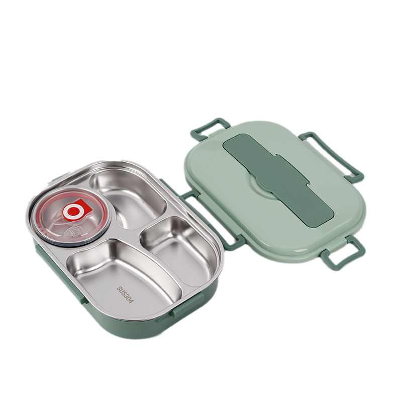 BowLift | Thermo-Lunchbox made of stainless steel – inside made of stainless steel – 3 or 4 compartments with soup bowl – wall clock