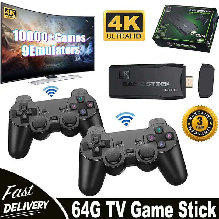 BowLift | HDMI 4K TV Game Stick Console | 64GB with 20,000+ Retro Games & 2 Wireless Gamepads
