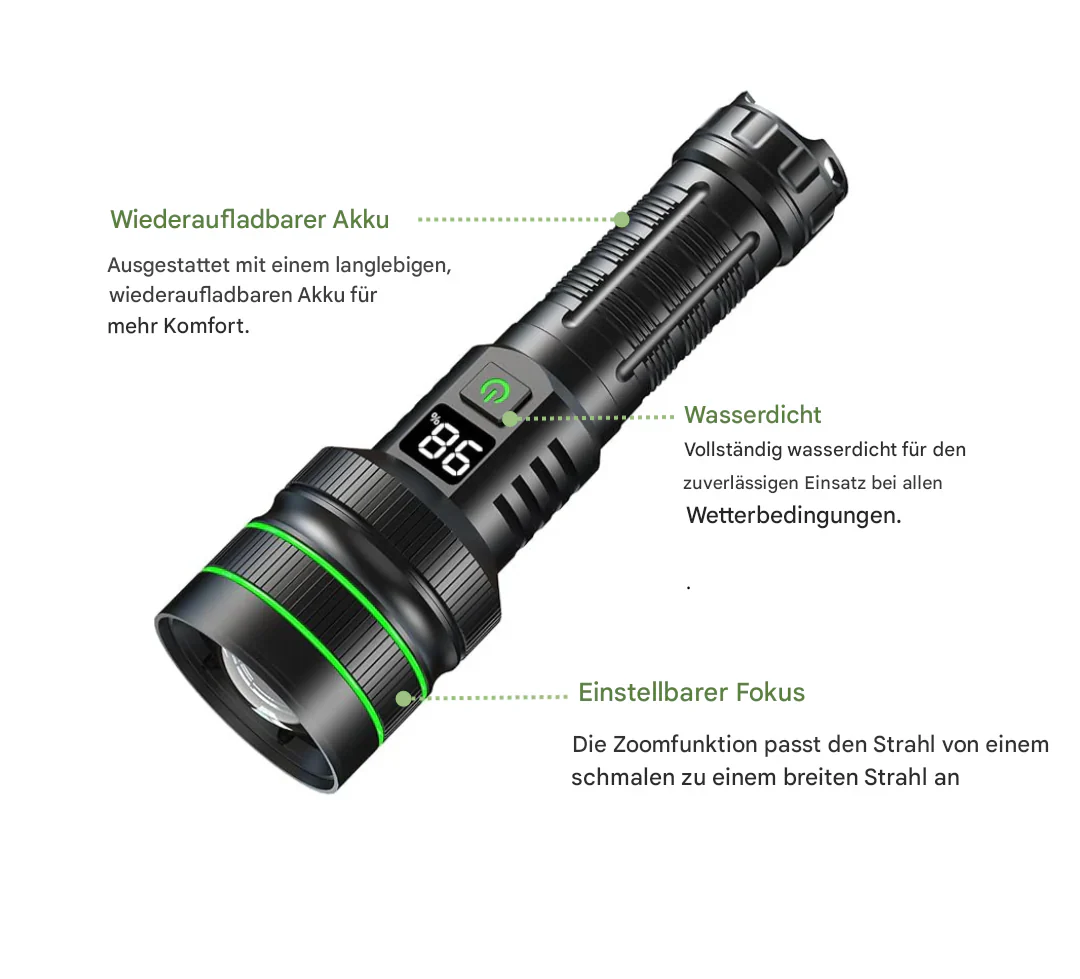 BowLift | Extremely Bright and Zoomable LED Flashlight with Power Bank Function for Outdoor Adventures