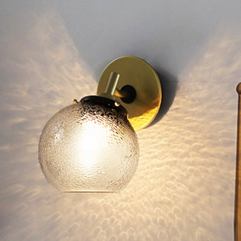 BowLift | Clear Textured Glass Sphere Wall Lighting Modern Vintage Single Light Mini Wall Mount Light in Gold