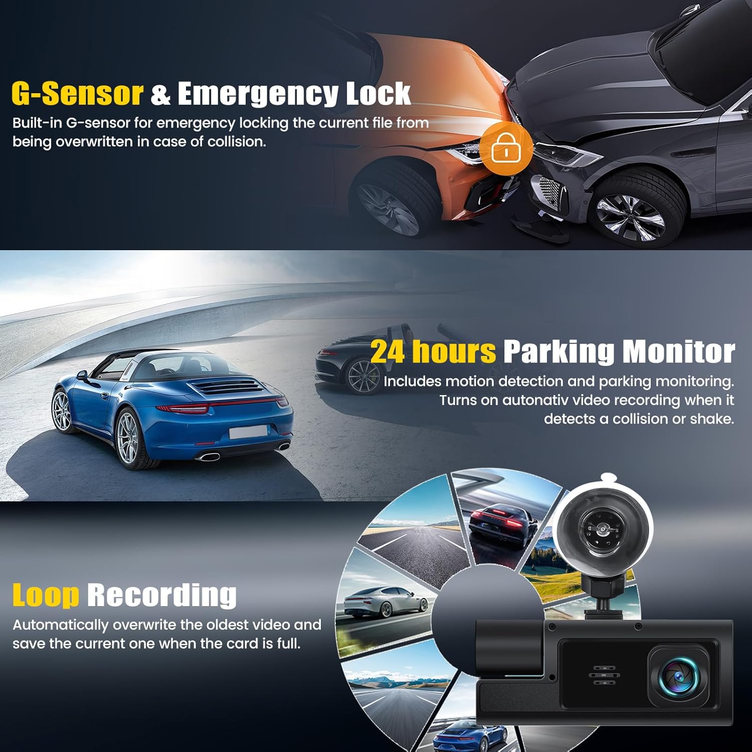 BowLift | 3 Channel Dash Cam Front and Rear Inside