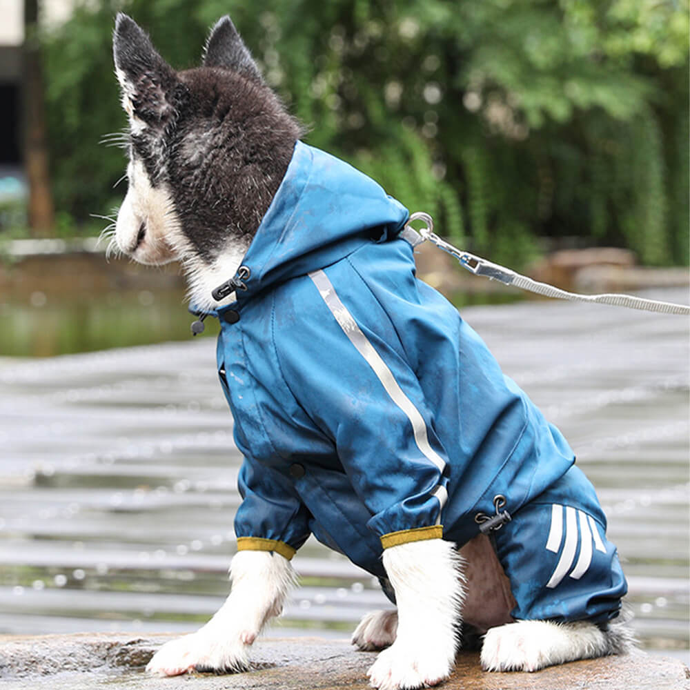 BowLift | Stylish waterproof adjustable reflective stripe dog rain jacket with hood