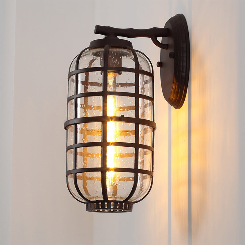BowLift | Caged Seeds Glass Wall Mounted Lamp Industrial Single Bulb Outdoor Sculpture Light in Black/Bronze, 5.5"/6"/8" Wide