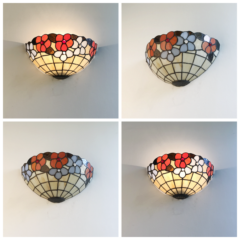 BowLift | Floral Pattern Wall Light Tiffany Vintage Shell Wall Lamp in Beige/Pink-White for Hall Office