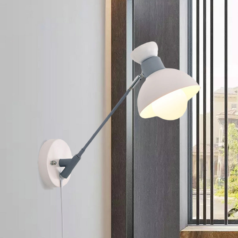 BowLift | 5.5"/6"/7" W Armed Wall Sconce Minimalism Metal 1 Main Wall Mount Lighting in Gray for Living Room