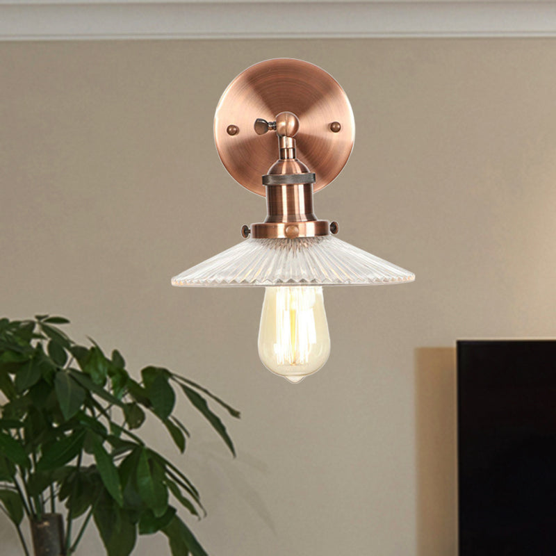 BowLift | Clear Prism Glass Copper Wall Light Scalloped 1-Light Industrial Wall Lamp Decor