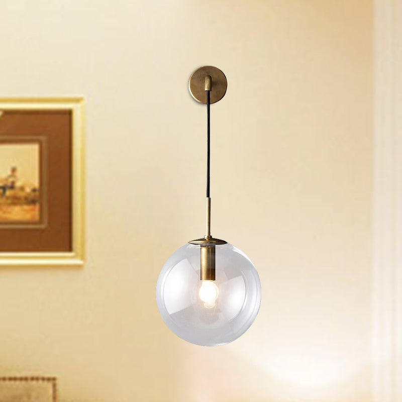 BowLift | Round clear glass wall-mounted lamp industrial single bulb bedroom vanity wall light in chrome/brass/black, 6"/8" wide