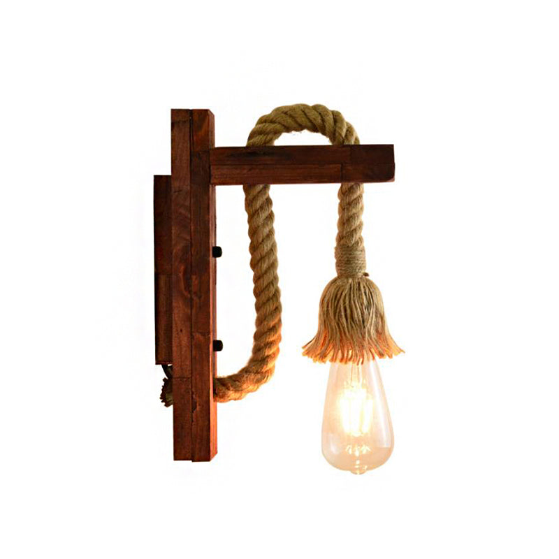 BowLift | Rope Exposed Bulb Sconce Lighting Coastal 1 Light Living Room Wall Lamp in Red/Brown/Wood