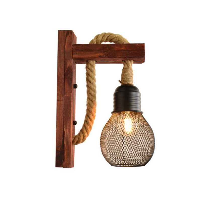 BowLift | Rope Exposed Bulb Sconce Lighting Coastal 1 Light Living Room Wall Lamp in Red/Brown/Wood