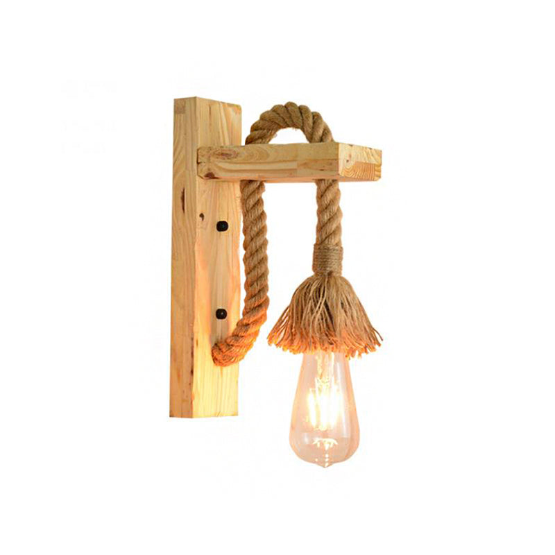 BowLift | Rope Exposed Bulb Sconce Lighting Coastal 1 Light Living Room Wall Lamp in Red/Brown/Wood