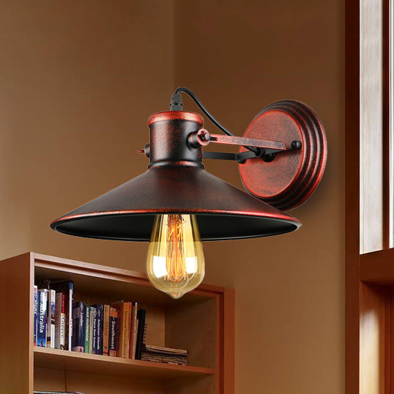 BowLift | Metallic Saucer Wall Light Antique Style 1-Bulb Hallway Wall Light Lamp in Black/Rust