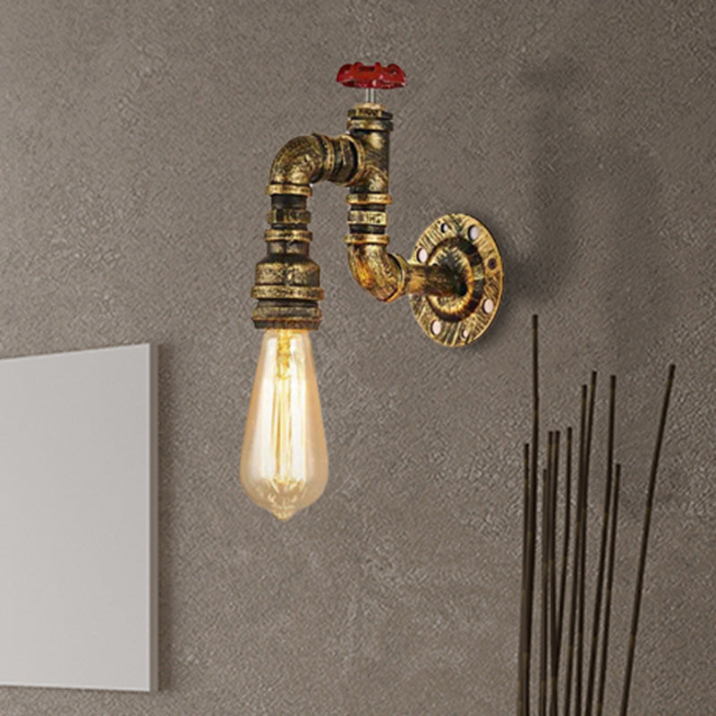 BowLift | Antique Brass Faucet Form Wall Sconce with Valve Industrial 1 Light Living Room Wall Mount Light