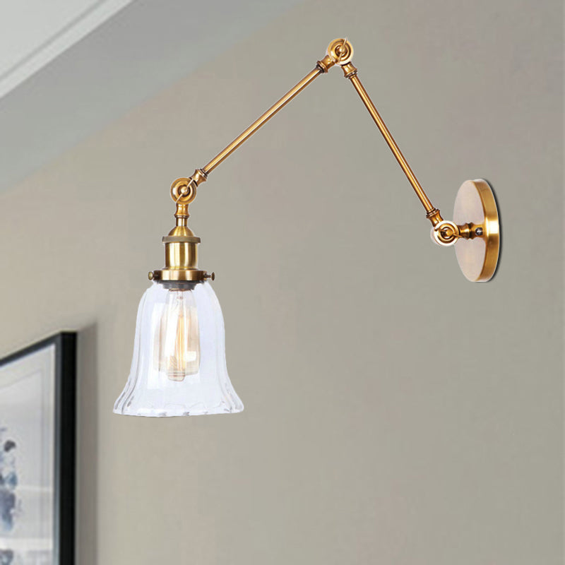 BowLift | Brass Expanding Wall Lighting Vintage Style Clear Textured Glass 1 Light Living Room Wall Lamp Lighting Point