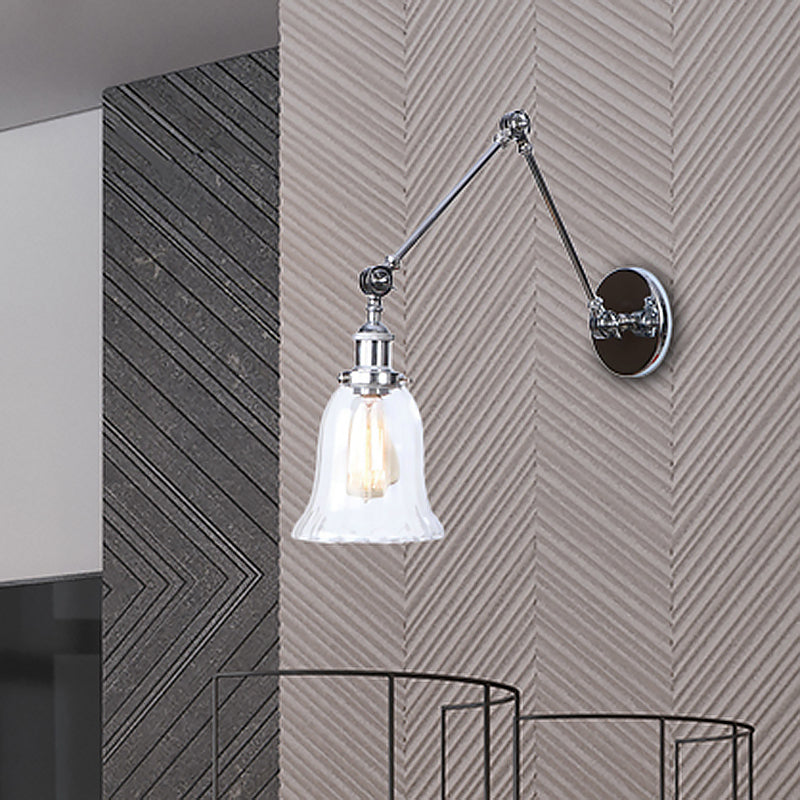 BowLift | Chrome One Light Wall Lamp Vintage Clear Glass Bell Lighting for Living Room
