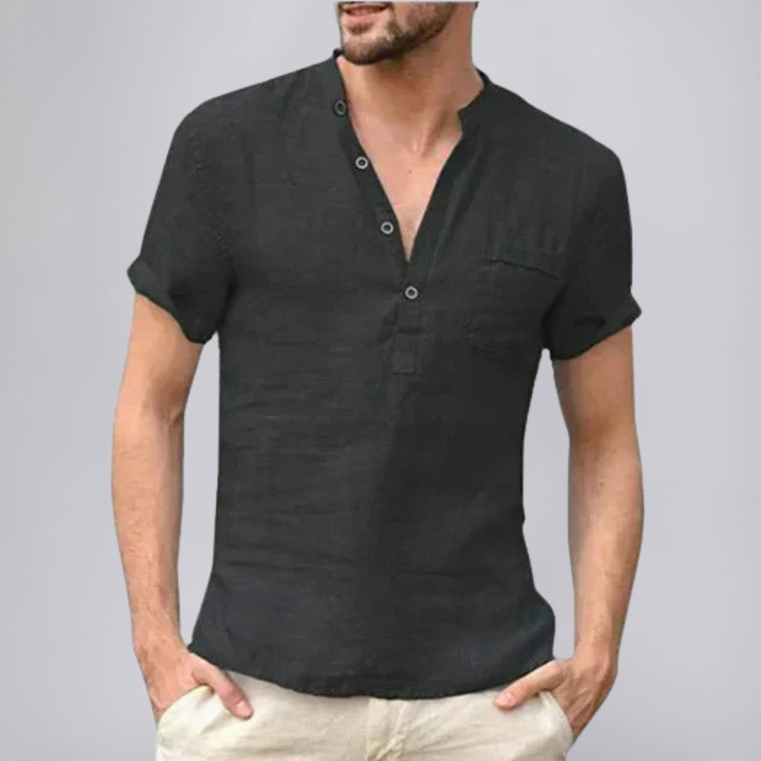 Linen Shirt with Mandarin Collar