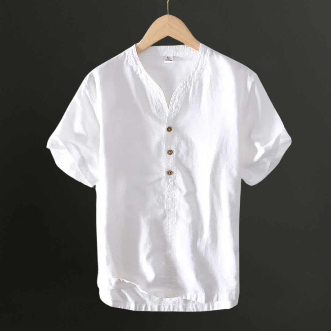 Lightweight Linen Shirt with V-Neck Detail