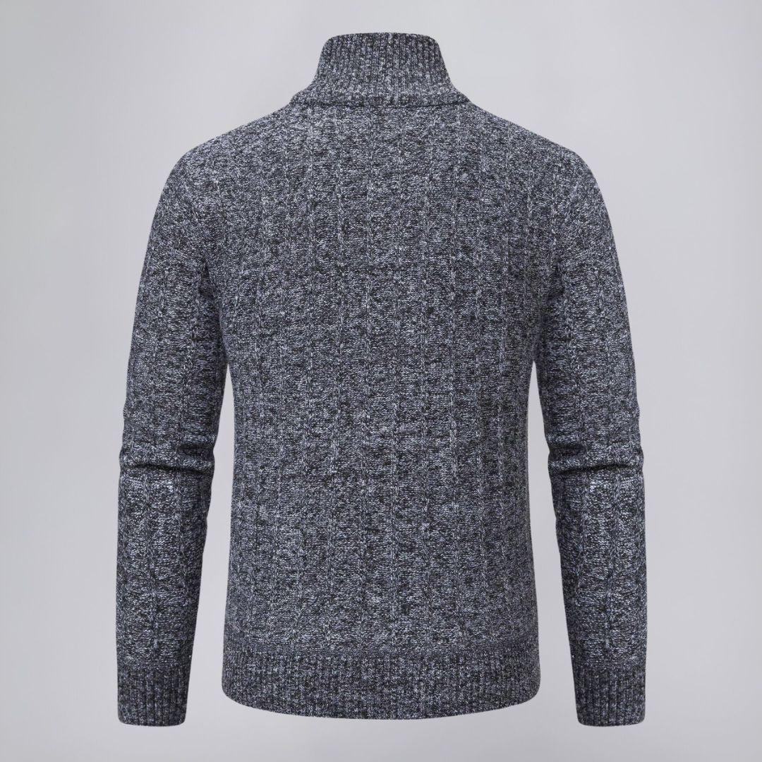 Quarter-Zip Sweater with Cable Knit Pattern and Mock Neck