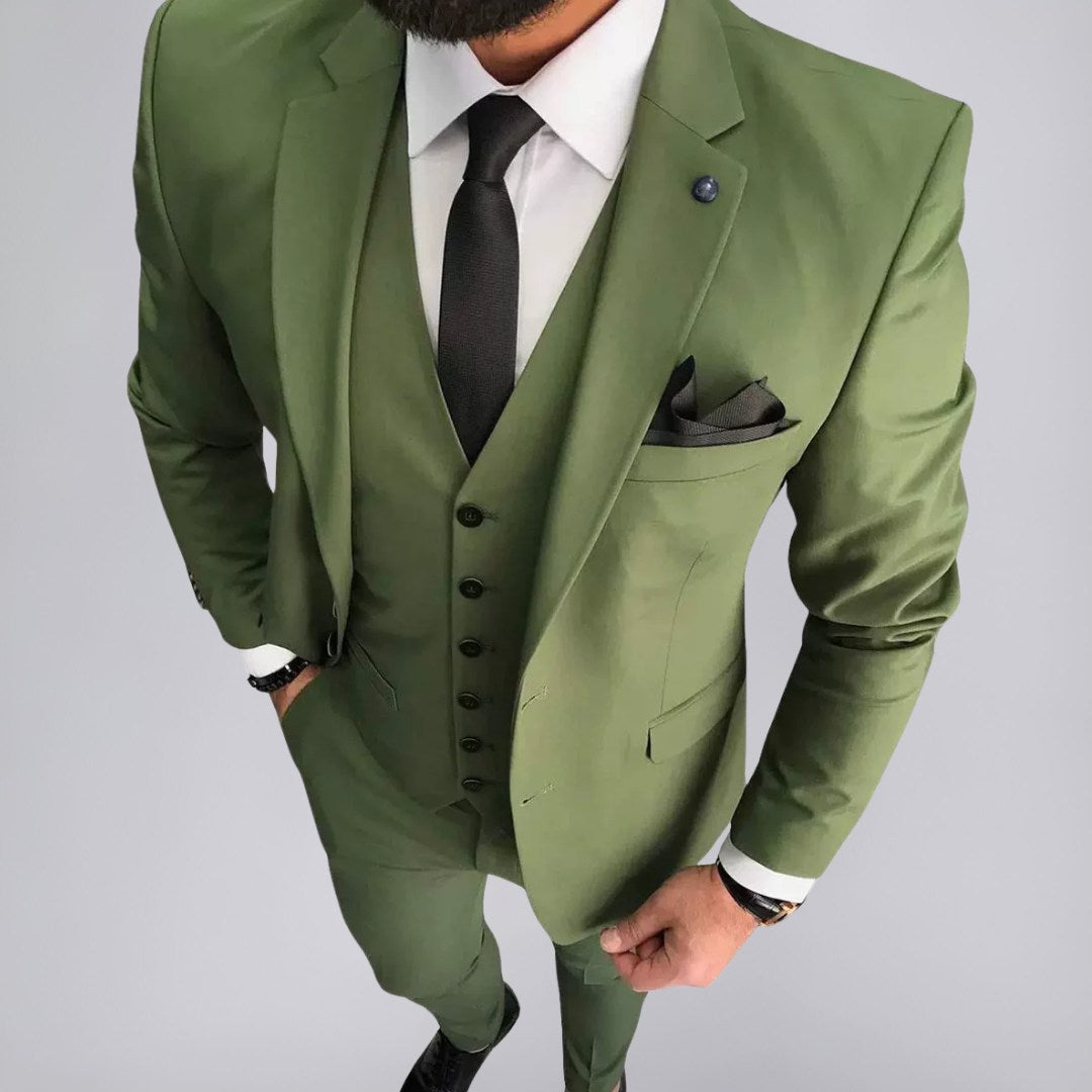 Three-Piece Slim Fit Suit with Blazer, Vest, and Trousers