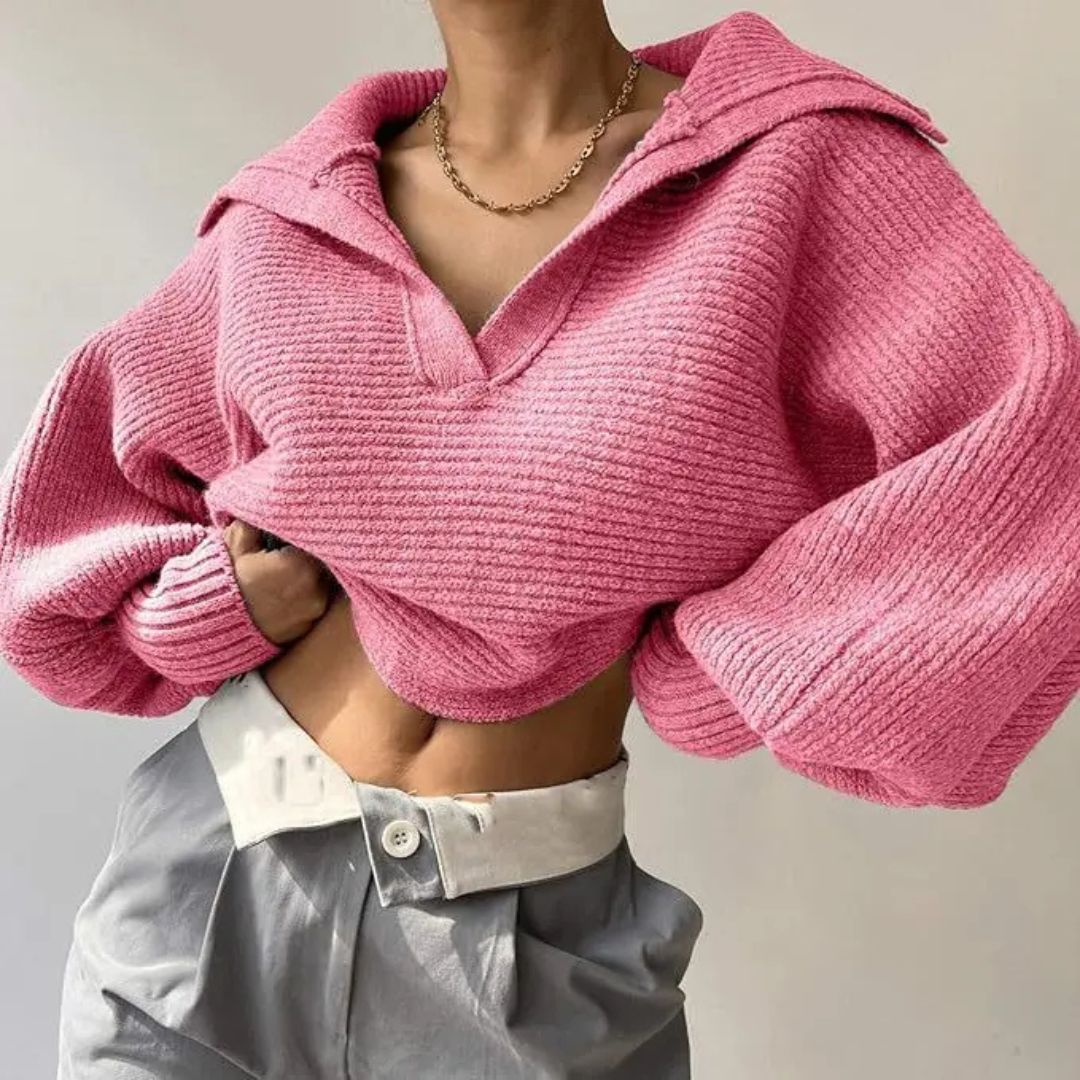 Ribbed V-Neck Sweater in Soft Stretch Knit