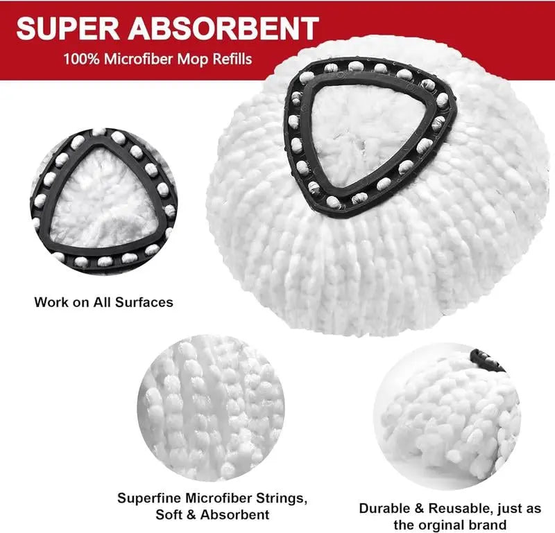 BowLift | 5-piece replacement set for spin mop – includes 3 microfiber mop cloths + 2 brushes for thorough cleaning!